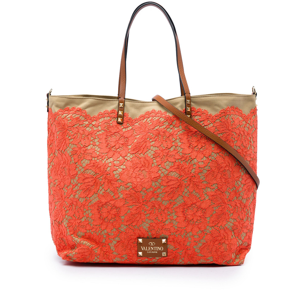 Pre-Loved Valentino Canvas Rockstud Glam Lace Reversible Tote